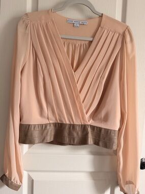 HYFVE Blush Pink Surplice Pleated Blouse with Tan Band Hem